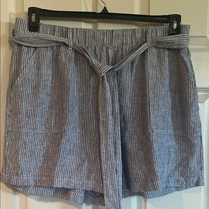 a.n.a Blue Striped Women's Shorts with Tie-Front